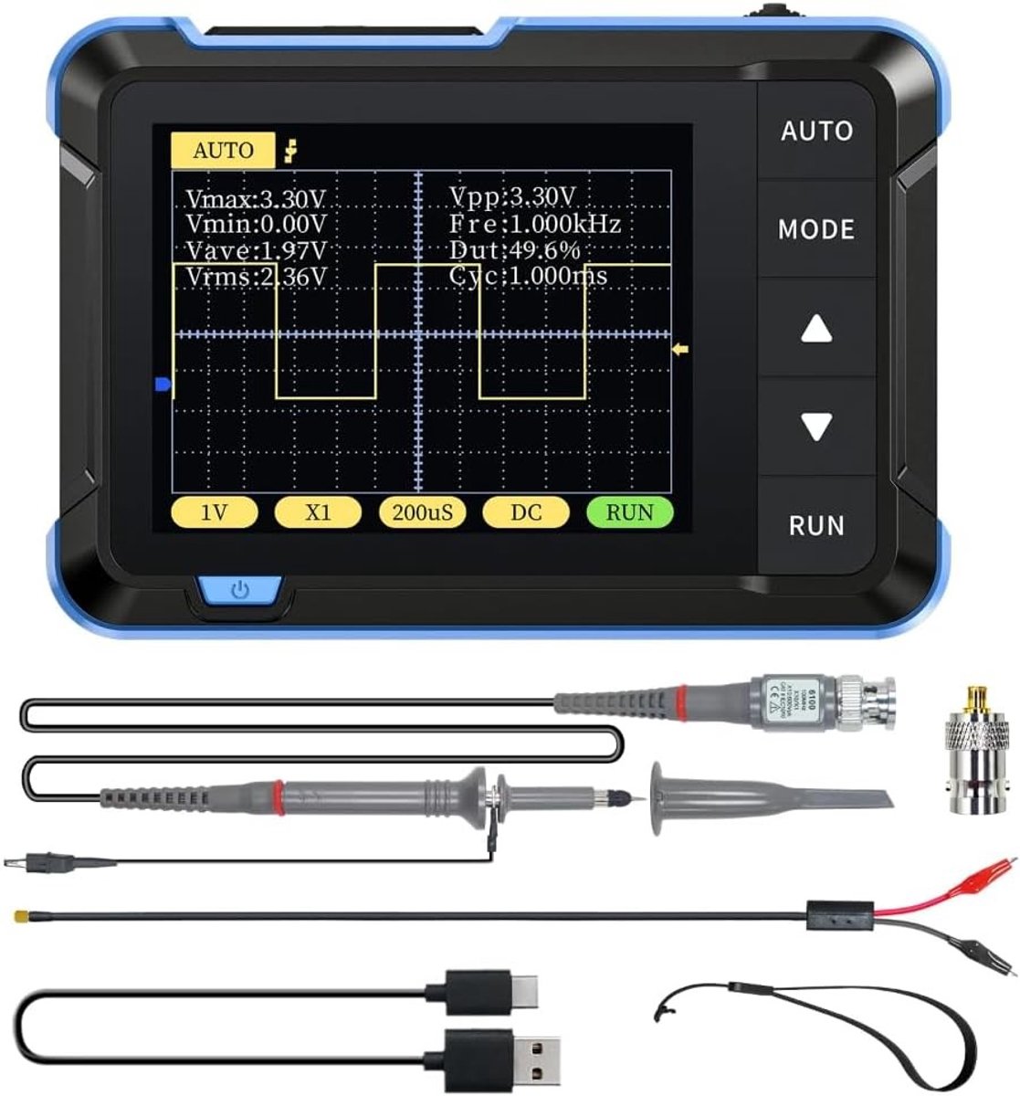 Mini Handheld Digitalosciloscoop 2.5 MSa/s 200 KHz Analoge Bandbreedte 800 VPP Firmware Upgrade en PWM-uitgang