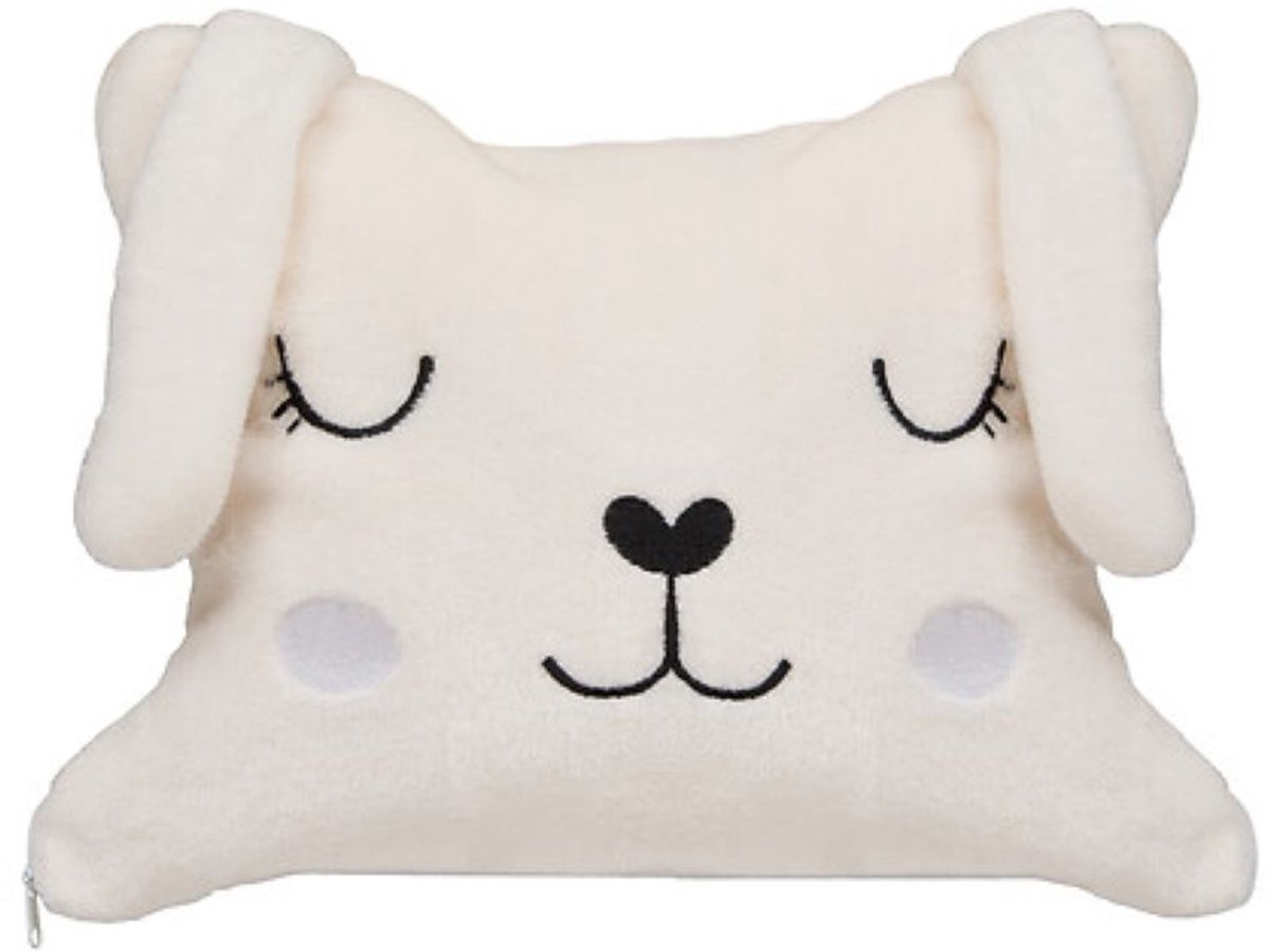 2-in-1 Knuffelkussen en Dekentje - Met Rits - Deken & Kussen - Voor Kinderen - Hondenontwerp - Polyester - 150 x 100 cm - Wit
