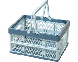 Vouwkrat - Klapkrat - Boodschappenmand - Opbergmand - Inklapbare Mand - Boodschappenkrat - Opbergbox - Kunststof Krat - Camping - Auto Organizer - Opvouwbaar - Stapelbaar - Met Handvatten - Kofferbak - Blauw Grijs - 1 Stuk