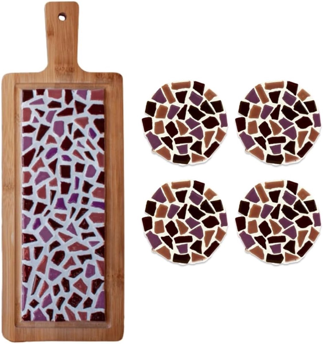 Creations - DIY mozaïek knutselset volwassenen oudroze | 1x serveerschaal & 4 x onderzetters | complete set van mozaïekstenen en hout | zelf vormgeven en knutselen