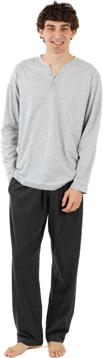 Herenpyjama met knoopsluiting, lange mouwen en lange broek voor alle seizoenen, slaapkledingset