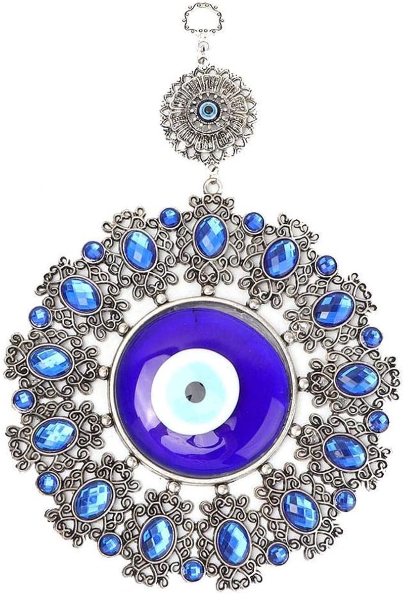 Turks blauwe blik amulet, hamsa hand decoratief wandobject voor geluk en bescherming in wooncultuur