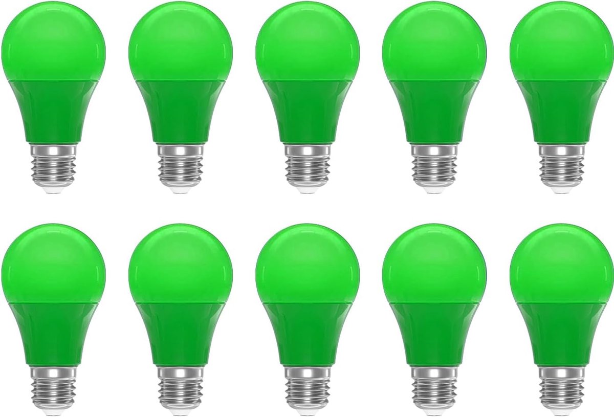 Gloeilampen A60 3W LED-lampen peervorm groene gekleurde E27 LED-gloeilamp 250 LM, voor buiten, feesten, podia, binnendecoraties, verpakking van 10 stuks