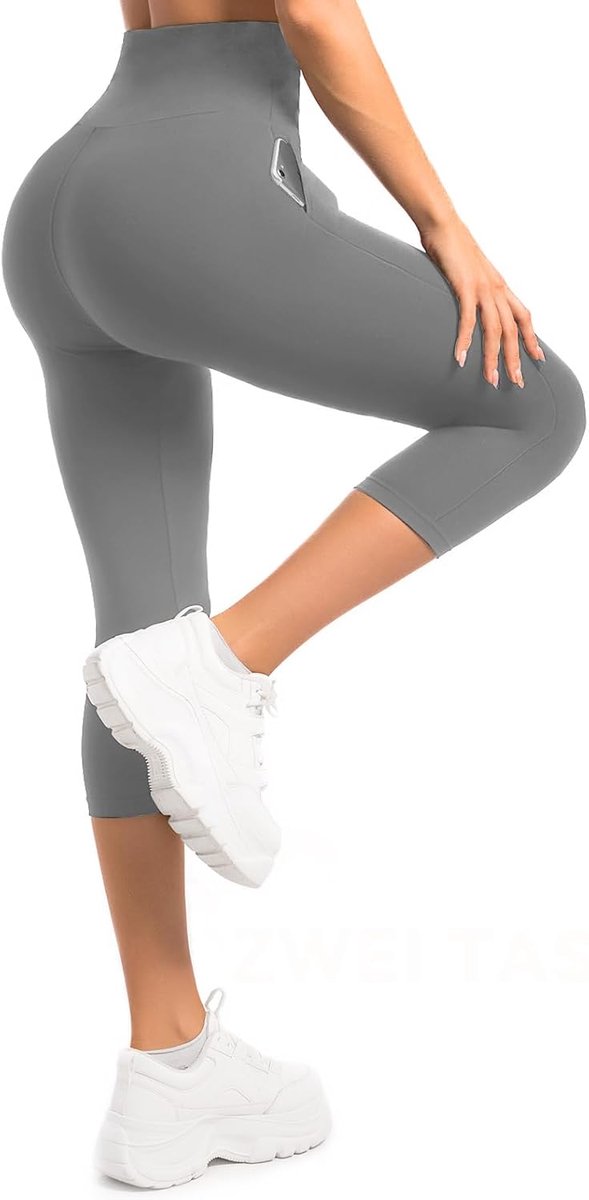 Dameslegging met zakken, 3/4 sportlegging voor dames, hoge taille, voor yoga, fitness, fietsen
