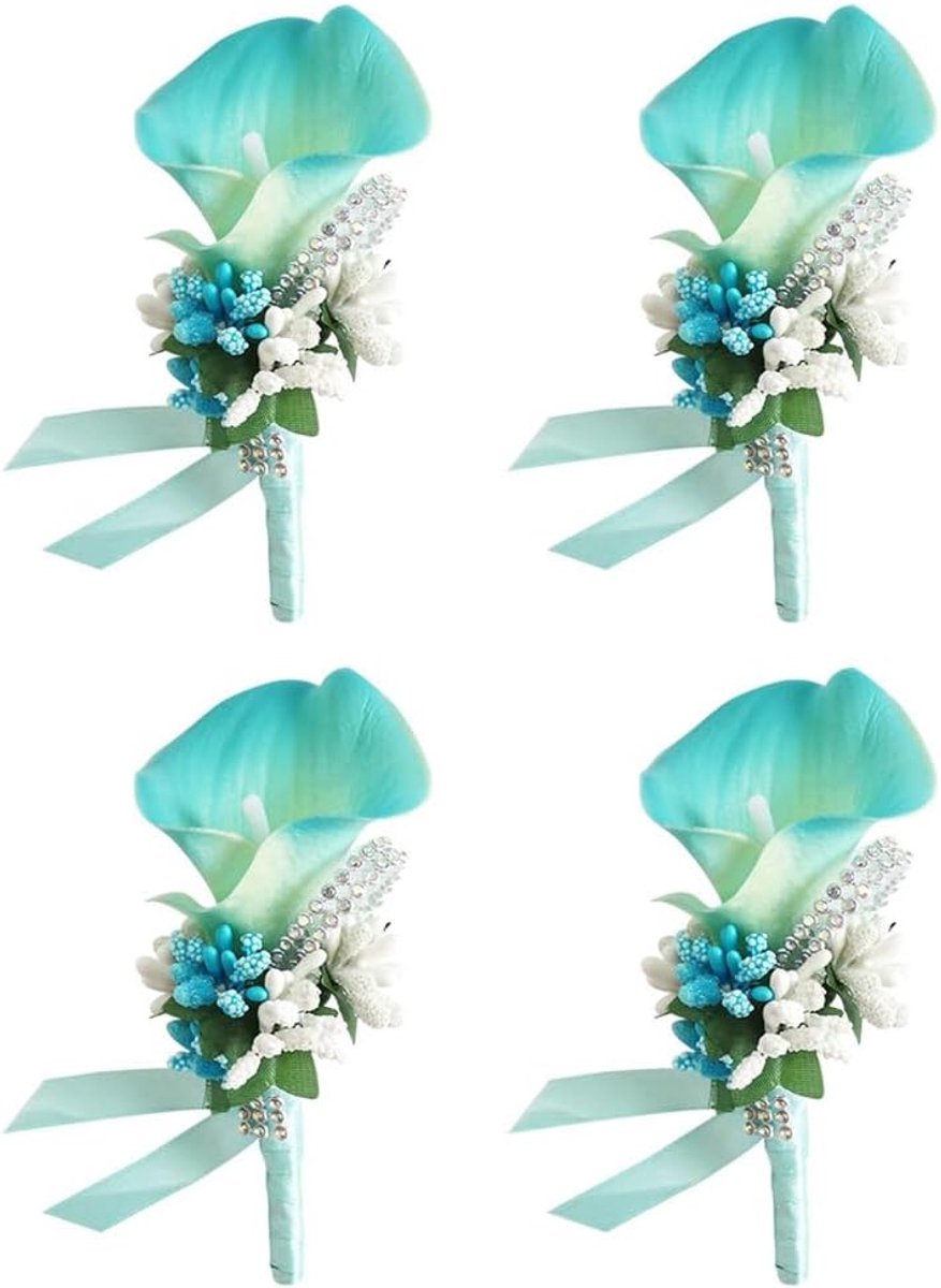 4 stuks bruiloft boutonnière Calla Lily reversspeld met veiligheidsspeld kunstbloemen broche handwerk corsage knoopsgat bloem bruiloftshanger voor bruidegom bruid blauw