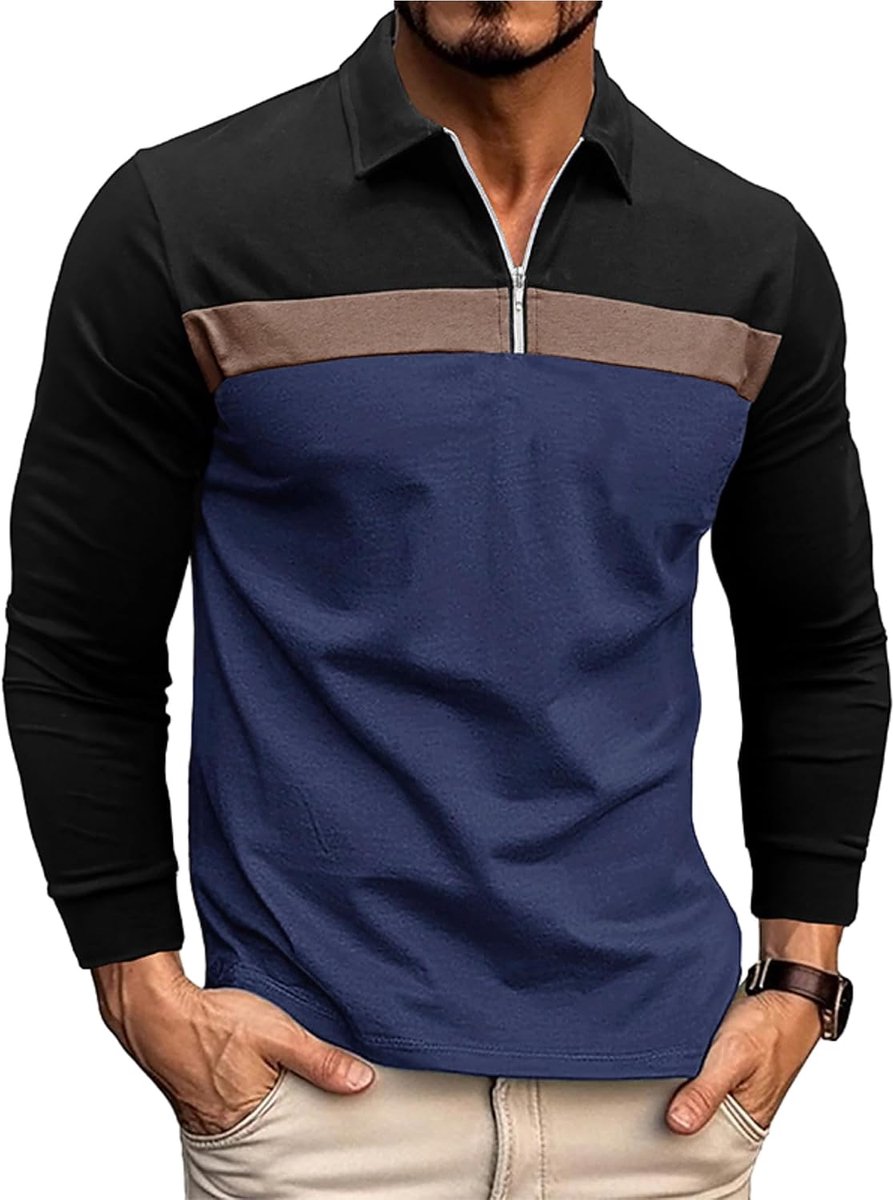 Poloshirts met 1/4 ritssluiting, casual tops met lange mouwen, raglan T-shirt, golfshirt, normale pasvorm, S-3XL