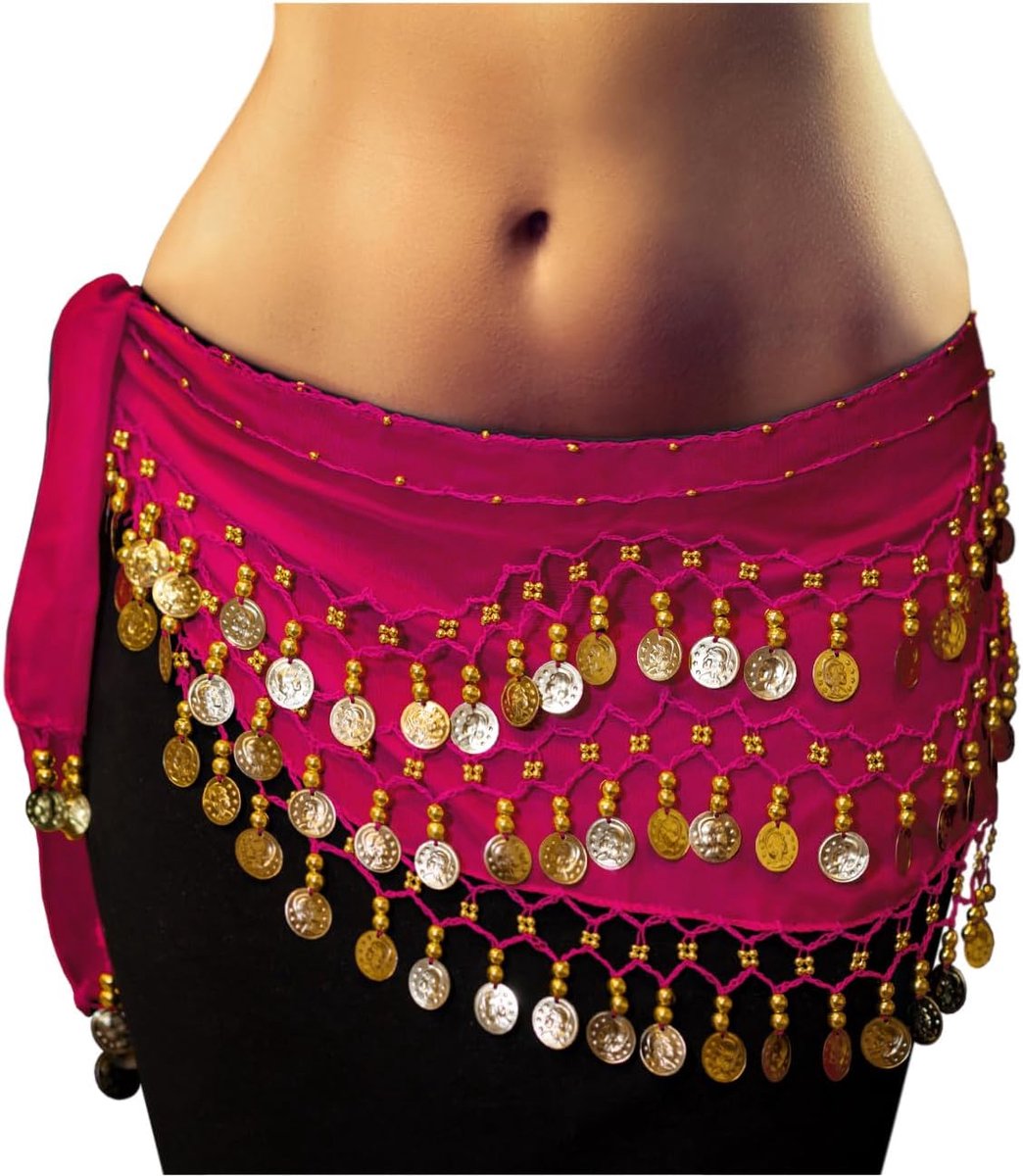 Dance Buikdans heupdoek kostuum 128 goudkleurige munten munten riem carnaval dansuitvoering riem in PRECORN