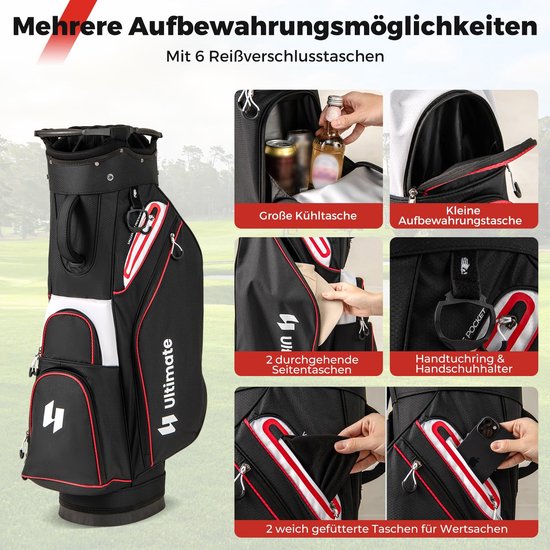 COSTWAY Golftas, lichte golftas met onderverdeling en draagriem, waterafstotende golftas met regenhoes, draagbare golftas voor heren en dames — afbeelding 2