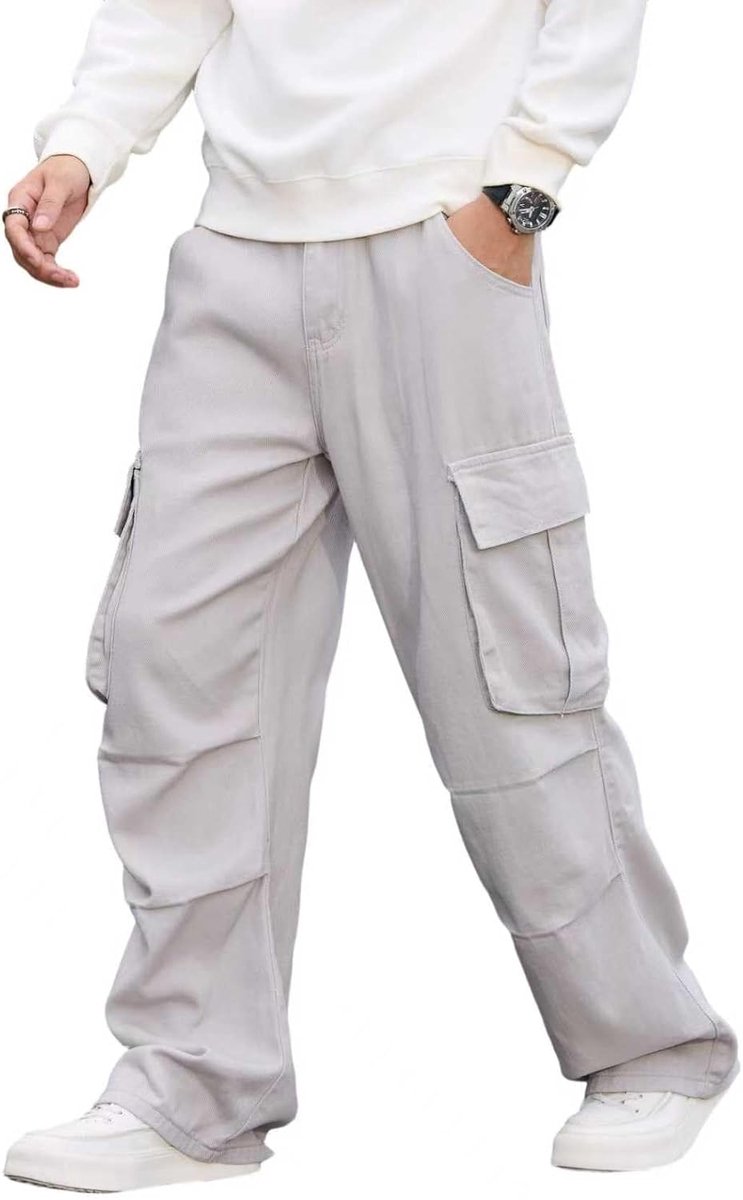 Casual Wijde Pijpen Denim Cargo Broek Mid Gewicht Baggy Jeans met Zakken Skater Y2k Hip Hop Streetwear