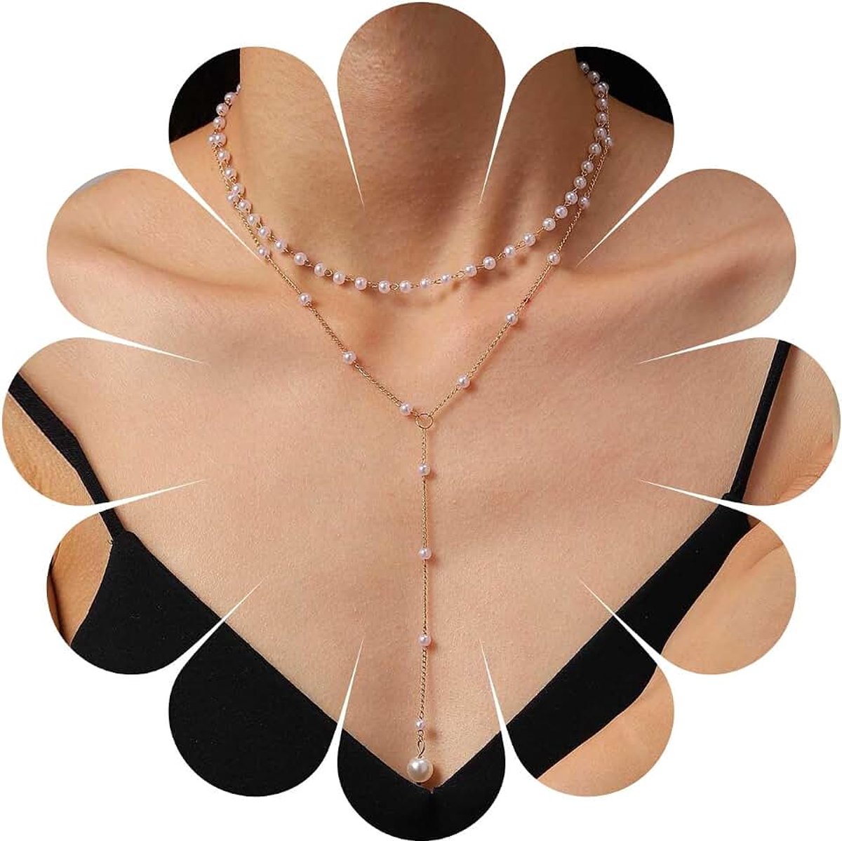 Gelaagde parel Lariat halsketting gouden parel Y Drop halsketting parel choker halsketting lange parel Y-vorm halsketting sieraden voor vrouwen