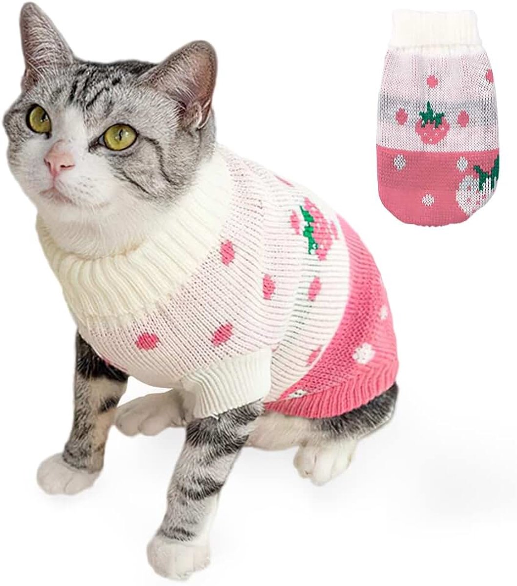 Wintertrui Leuke Gebreide Trui voor Huisdieren Roze Aardbei Trui Warme Kleding