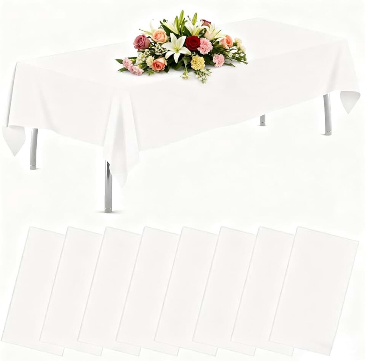 Rechthoekige wegwerptafelkleden 8 stuks 137 x 275 cm tafelkleden waterdicht vlekbestendig voor bruiloften BBQ picknick verjaardagen en evenementen feest (8, wit, 137 x 275 cm)