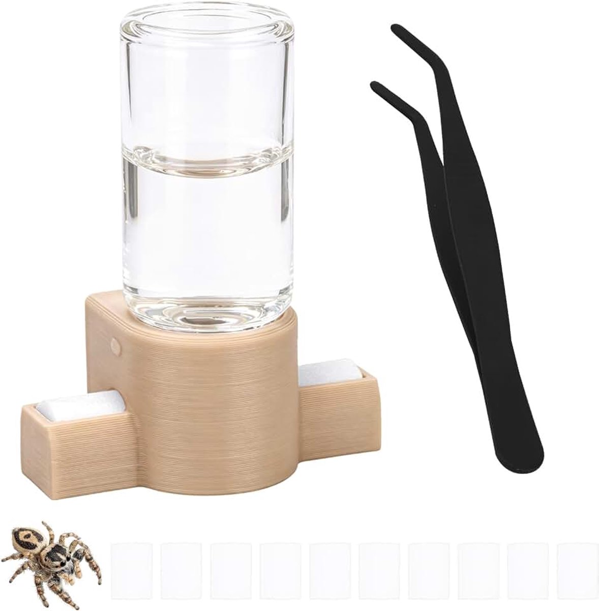 Waterdispenser Behuizing Accessoires, Magnetische Hangende Voederautomaat met Pincet en Absorberende Wattenbolletjes voor Bidsprinkhanen als Huisdieren