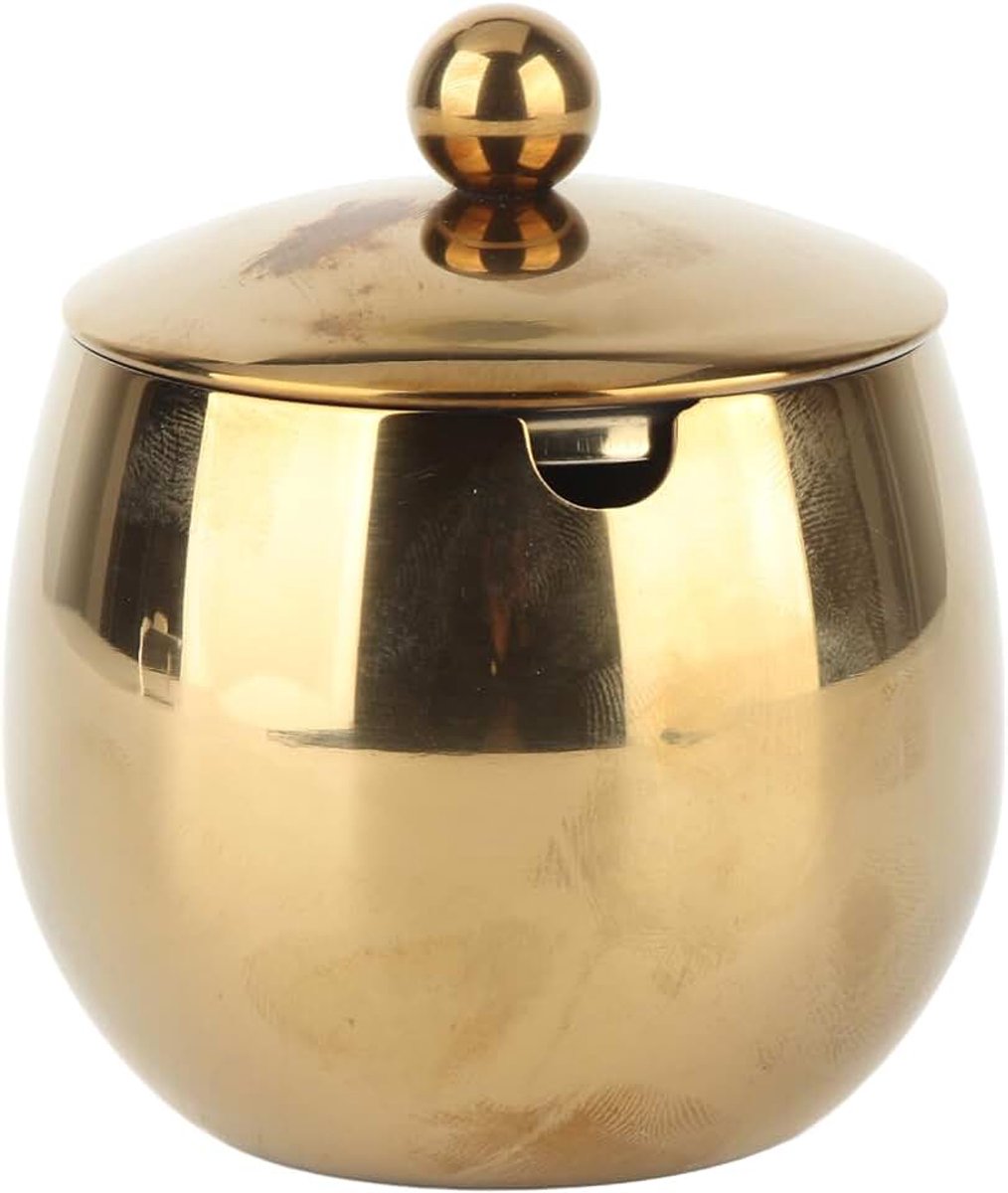 Suikerpot met deksel, grote kruidenpot voor zout, snoep, koffie, vaatwasmachinebestendig, elegante gouden afwerking (Goud)