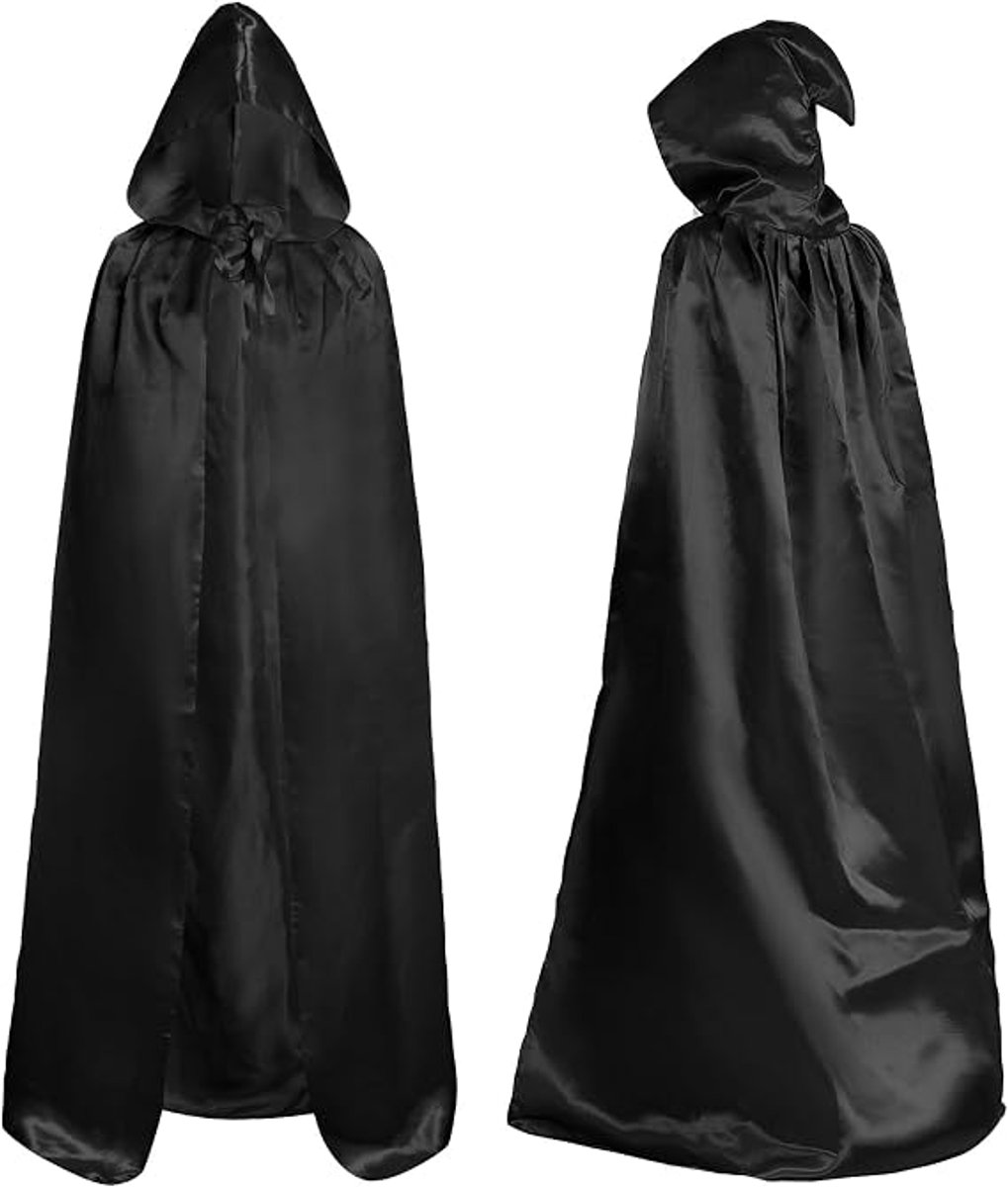 Halloween Cape - Met Capuchon Tovenaarsmantel - Volledige Lengte Mantel voor Mannen en Vrouwen - Geschikt voor Cosplay en Kostuumfeest - Zwart - 1 Stuk