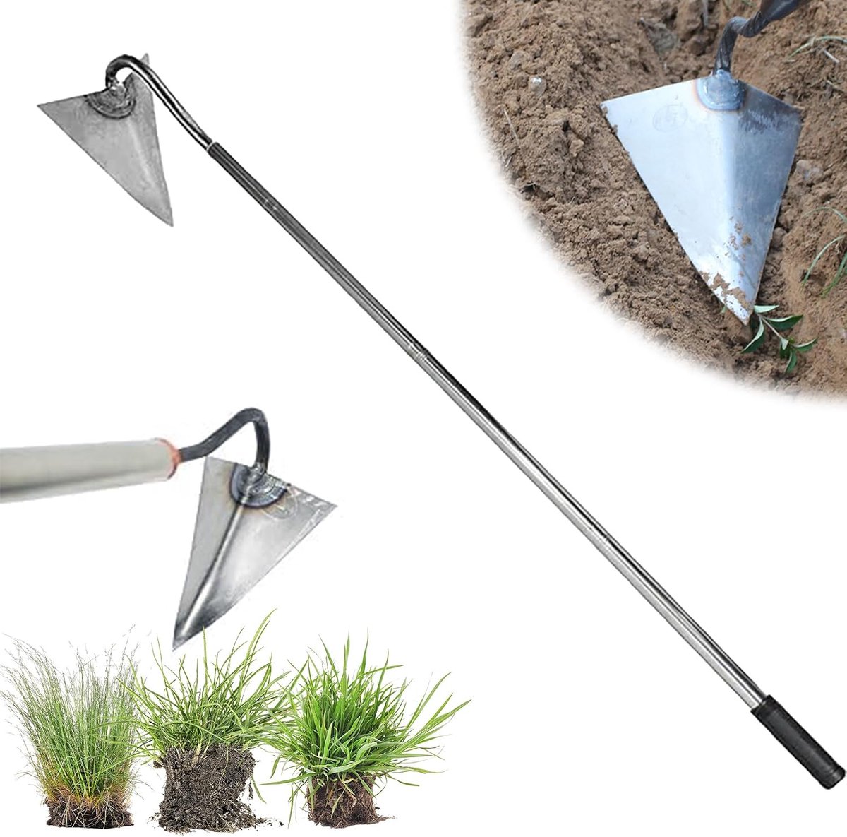 Schoffel tuingereedschap, stalen driehoekige tuinschoffel met verstelbare lange steel van 150 cm (59 inch), multifunctionele schoffels tuingereedschap voor wieden, losmaken, boerderijbeplanting