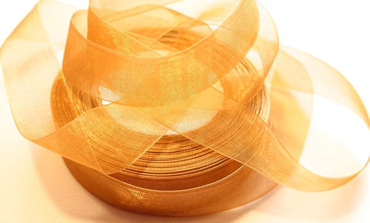 Lint van organza, 25 mm, breedte 2,5 cm, lint van organza, decoratief lint, bruiloft, Kerstmis, lichtbruin, 45 m