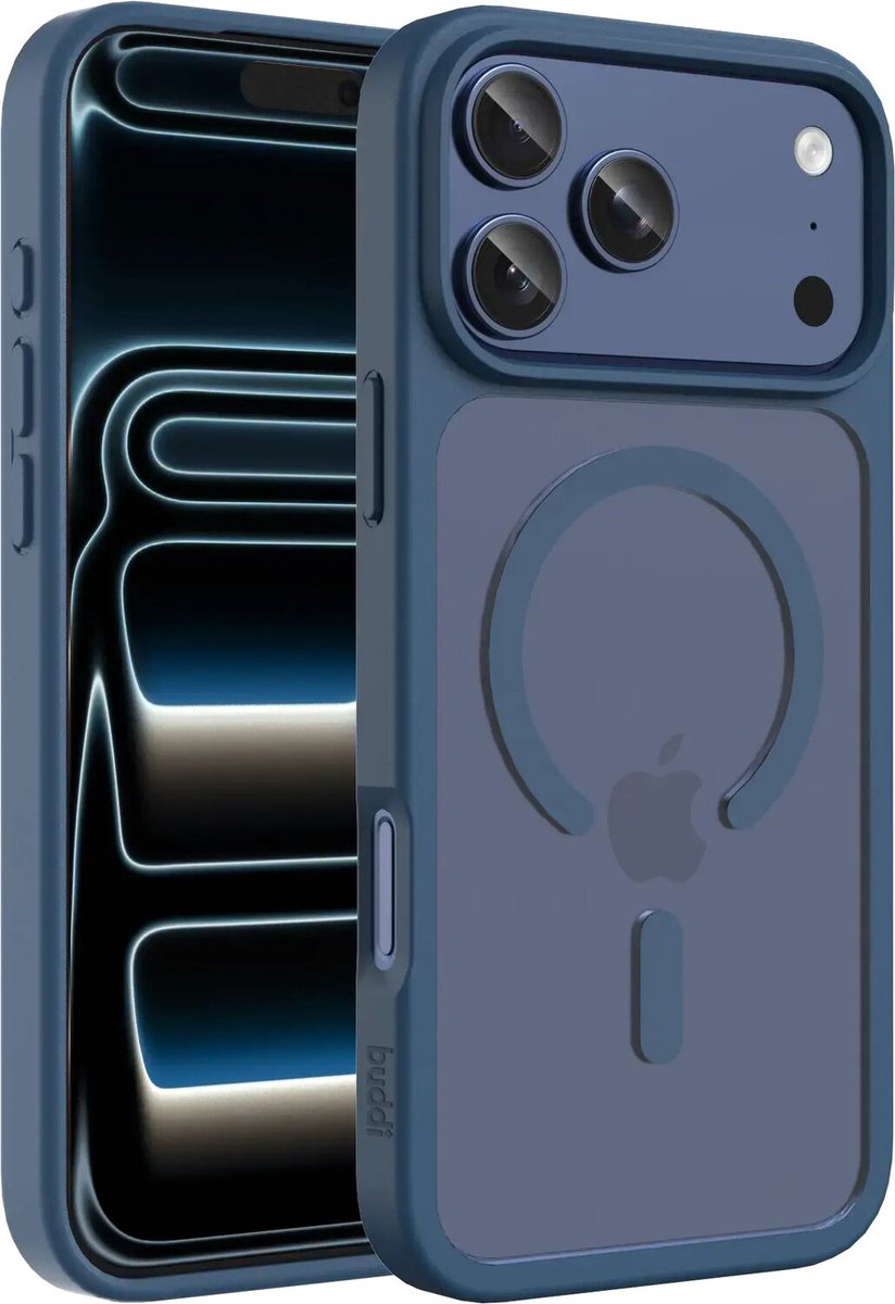 Buddi Frost Hoesje Geschikt voor Apple iPhone 17 Pro Max - Mat Donker Blauw - MagSafe Back Cover - Matchende kleur - Shockproof - Slank