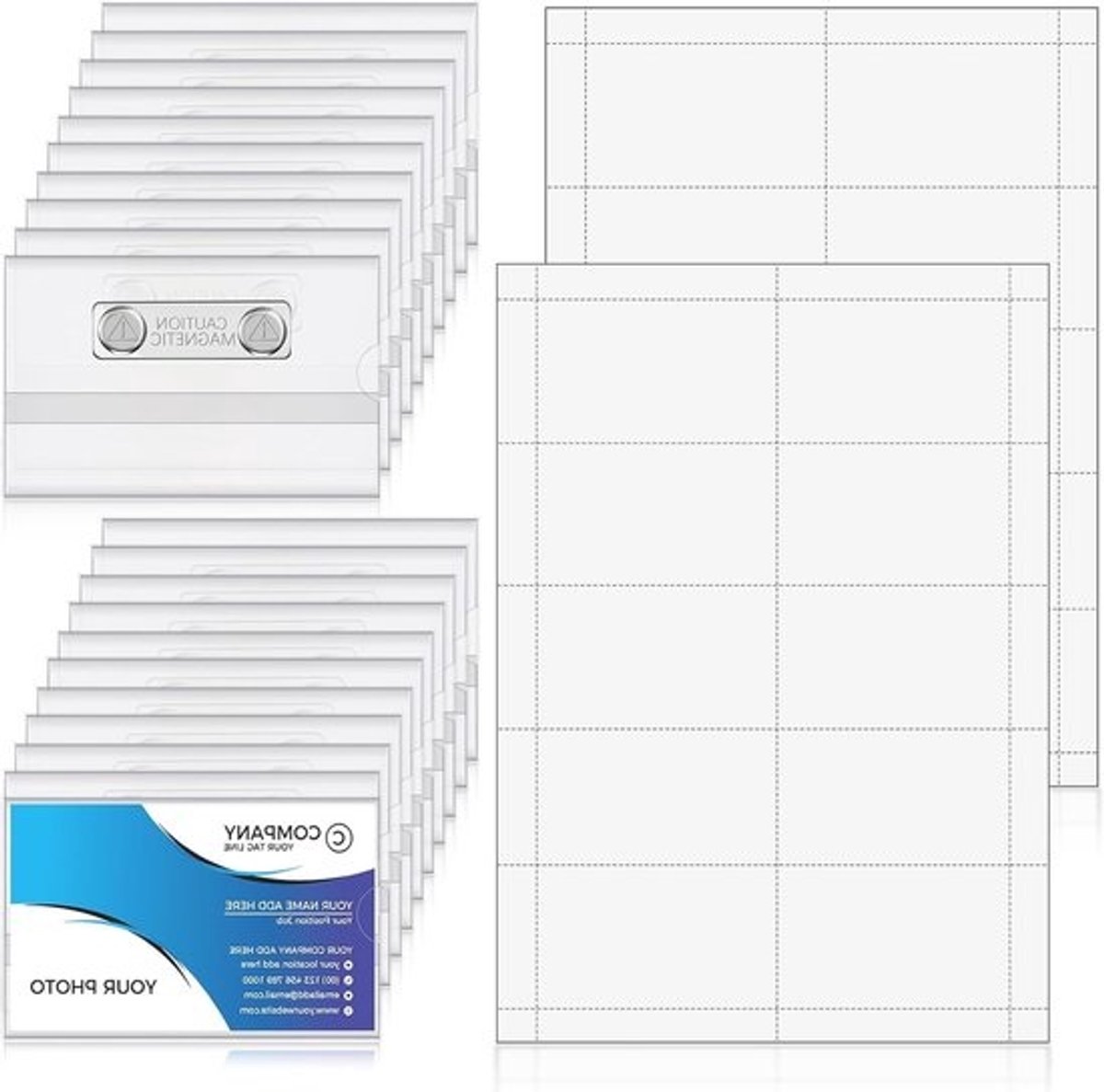 20 Magnetische Labelhouders met Invoervellen, 9 x 5.5 cm, Transparant, Ideaal voor Conferenties en Kantoor Evenementen, Organisatie en Identificatie
