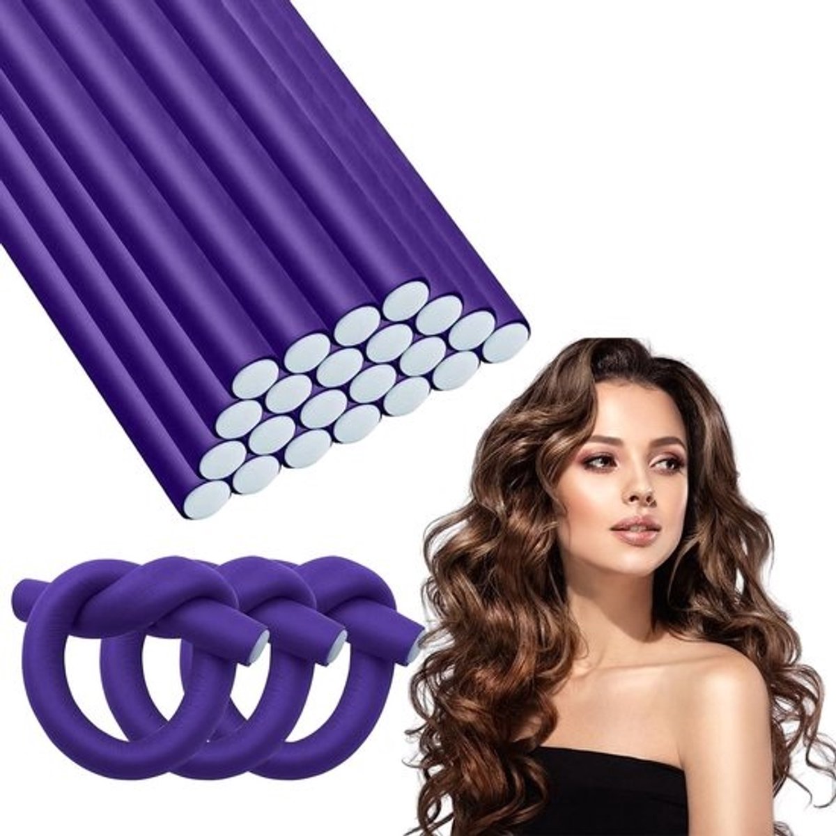 Solidchoice - Flexibele krultangen zonder hitte - 30 stuks - paars - voor lang haar