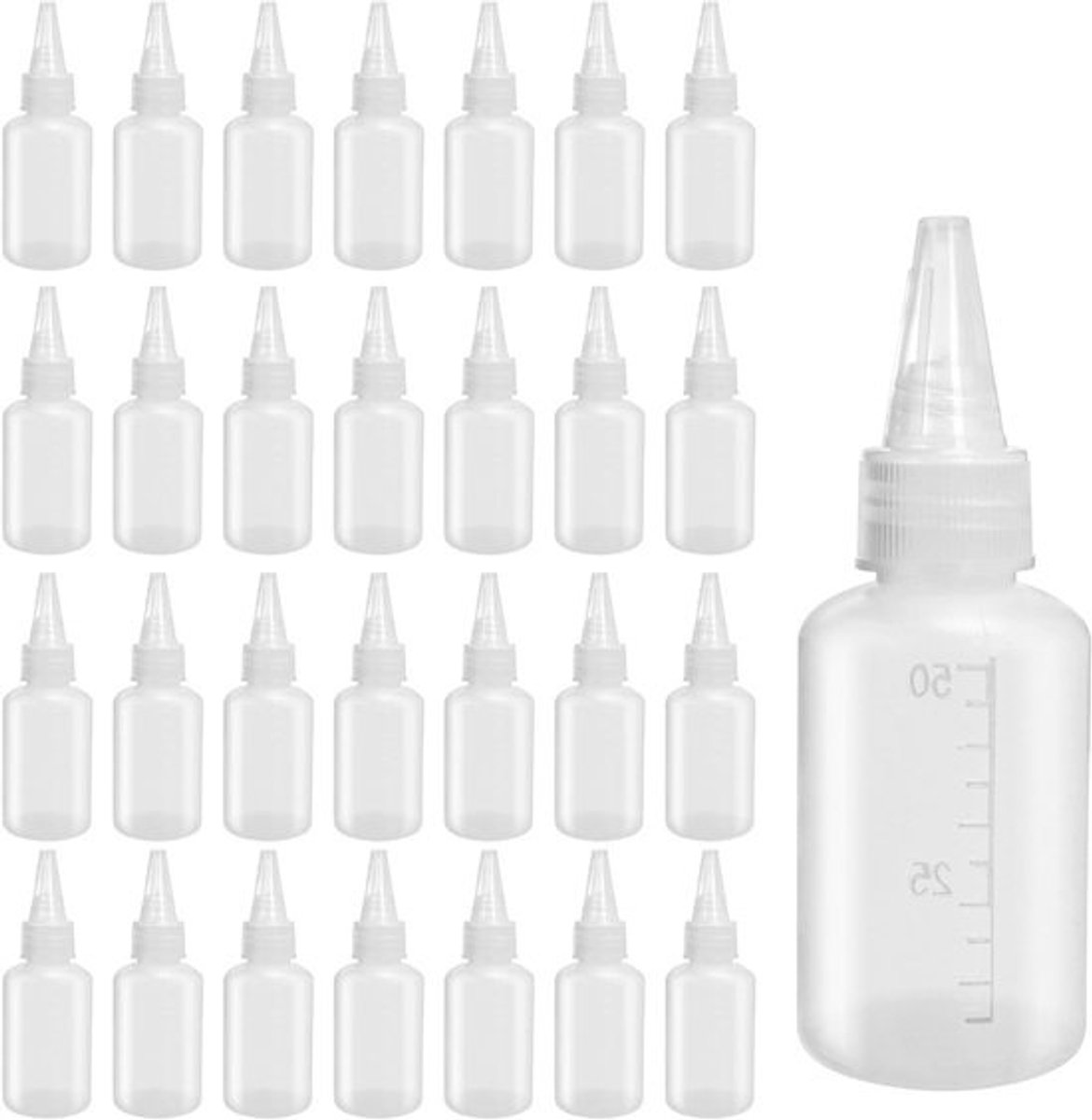 50 stuks 50ml knijpflesjes met tuit voor ketchup, sauzen en pigmenten
