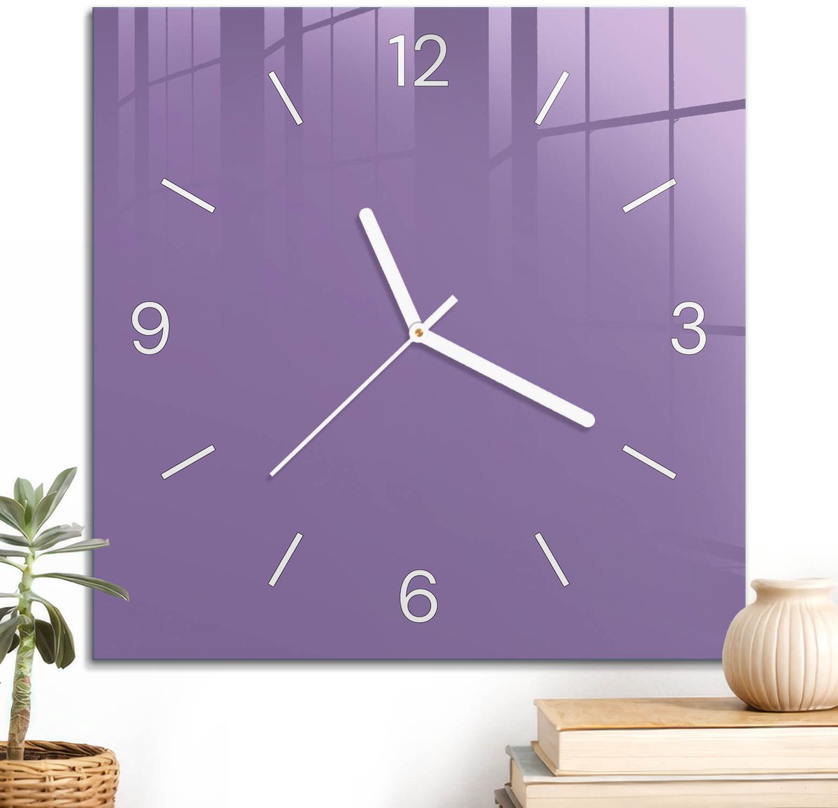 ArtPrintCave Paars Glazen Klok - 30x30 cm - Wandklok Vierkant - Violet Unieke Klok - Abstractie Stille Wandklok - Witte Klokwijzers