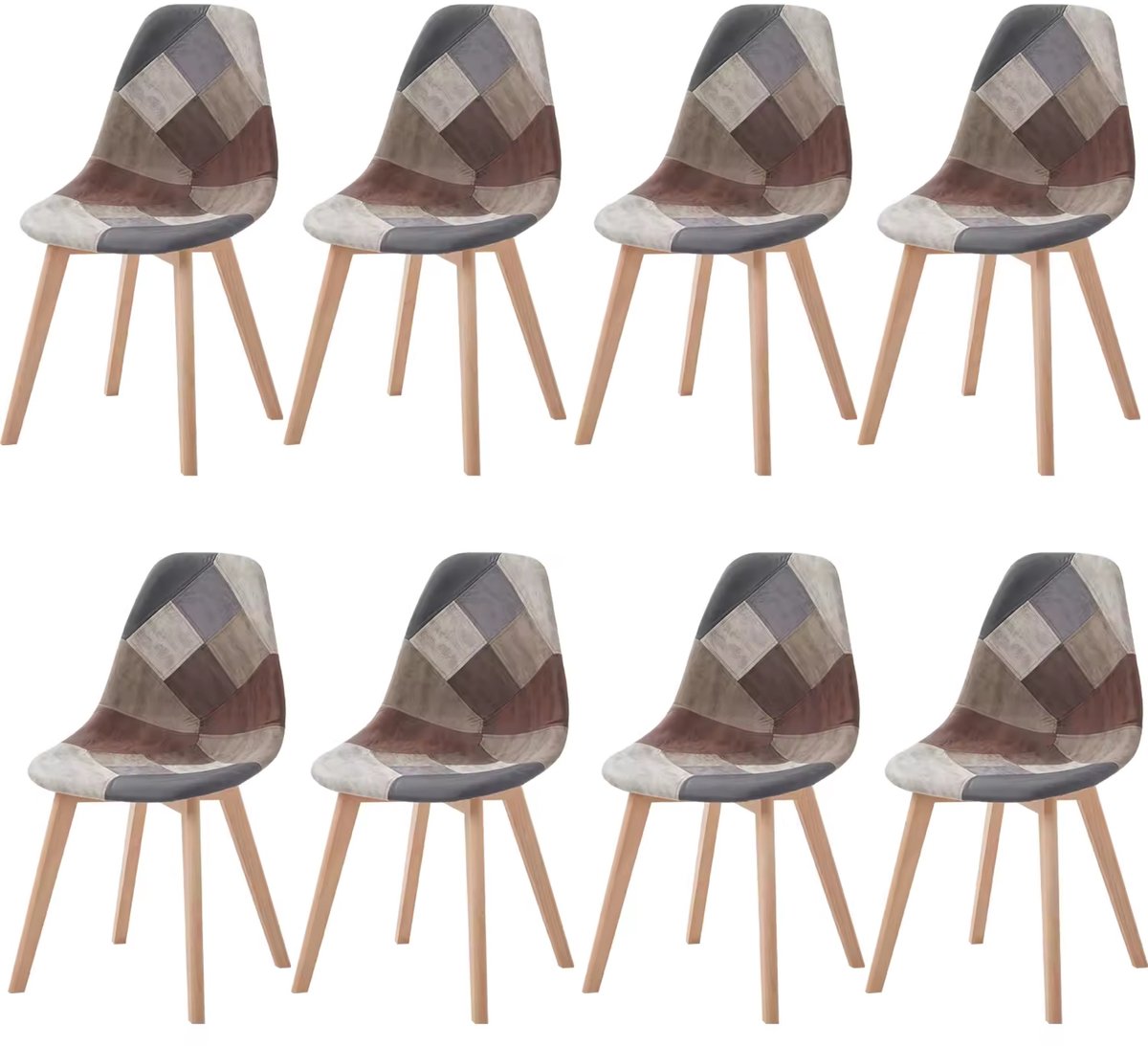 ROLIPO Eetkamerstoelen Set van 8 - Kleurrijk - Fluwelen Bekleding - ABS Kuipstoel - Industrieel Design