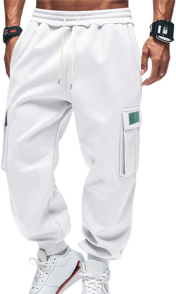 Cargobroek voor heren met zakken en trekkoord, elastische tailleband, casual fleece broek voor heren, winter, sport, joggen, fitness, trainingspak, outdoor, sweatpants voor heren, herfst