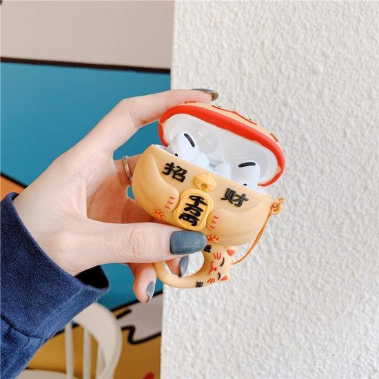 Hoesje voor AirPods 4, grappig schattig 3D cartoon-ontwerp gelukskat zachte siliconen beschermhoes met sleutelhanger voor vrouwen meisjes — afbeelding 4