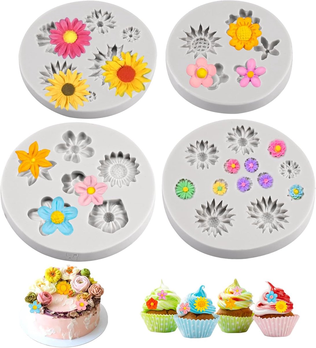 4 Stuks Mini Siliconen Vorm Bloemen, Madeliefjes Siliconen Vorm