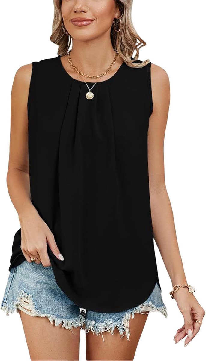 T-shirt voor dames, zomervest, chiffon, tanktop, ronde hals, losse blouse, voor het werk