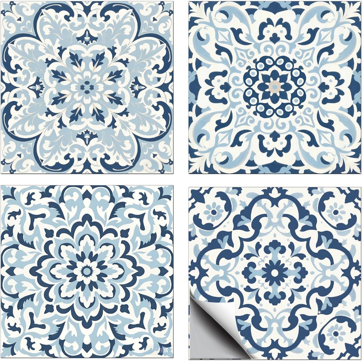 Tegelstickers met blauw patroon wandtegelstickers met vintage waterdichte zelfklevende stickers voor wanddecoratie, 10 × 10 cm