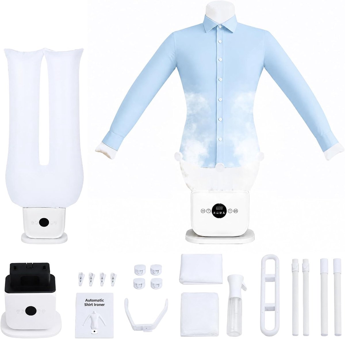 Hot Air Dryer, automatische overhemdstrijkijzer, innovatieve strijkijzer voor overhemden, broeken en schoenen, strijkpop met verstelbare maat, Timed, 1400 W, snel, efficiënt, geurend