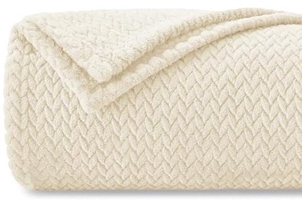 Extra Zachte Fleece Deken 130 x 150 cm - Flanellen Deken, Oeko-TEX® Certificaat, Lichtgewicht en Pluche voor Bed, Sofa, Reizen, Kamperen, Beige