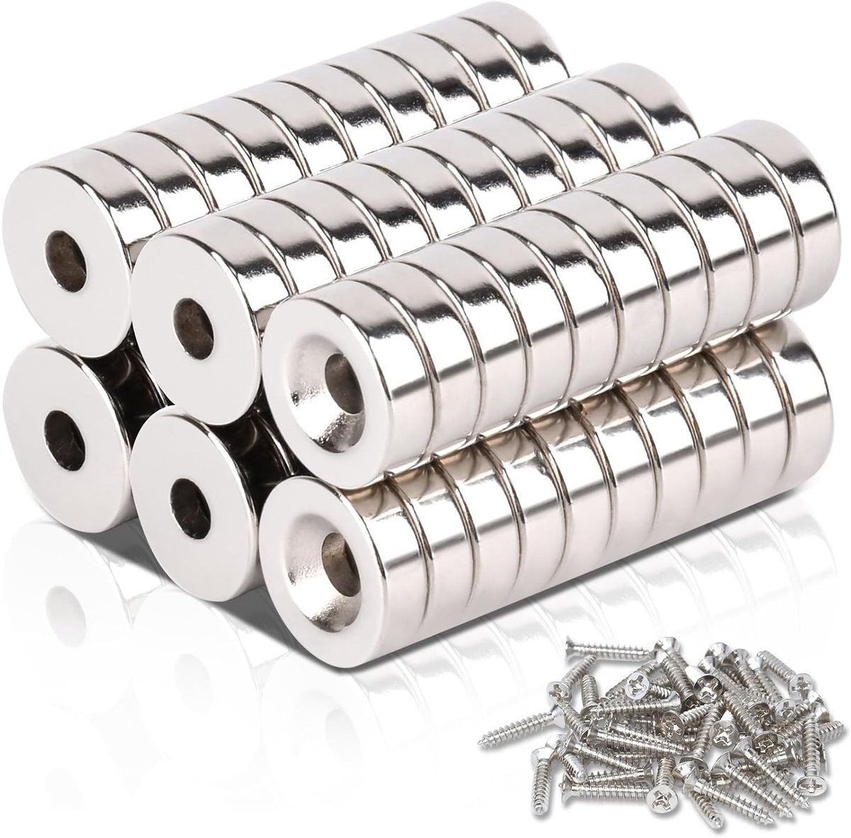 Neodymium magneten met verzonken gat, 10x3 mm, 60 stuks, zilver