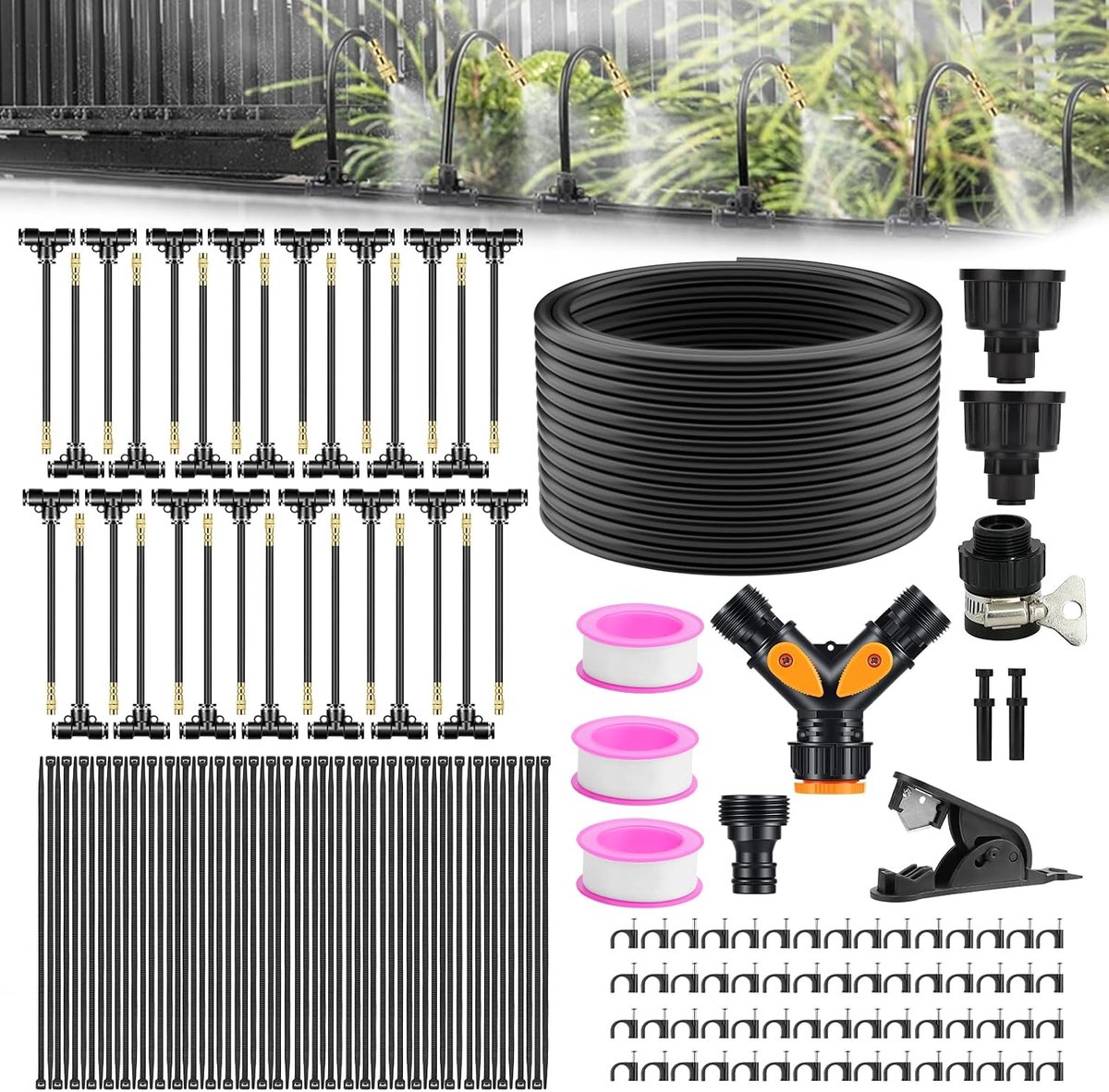 360° Curved Garden Automatisch irrigatiesysteem, 360° automatische irrigatieset met 30 verstelbare sproeiers, automatische irrigatie druppelirrigatiesysteem voor tuin, kas, gazon