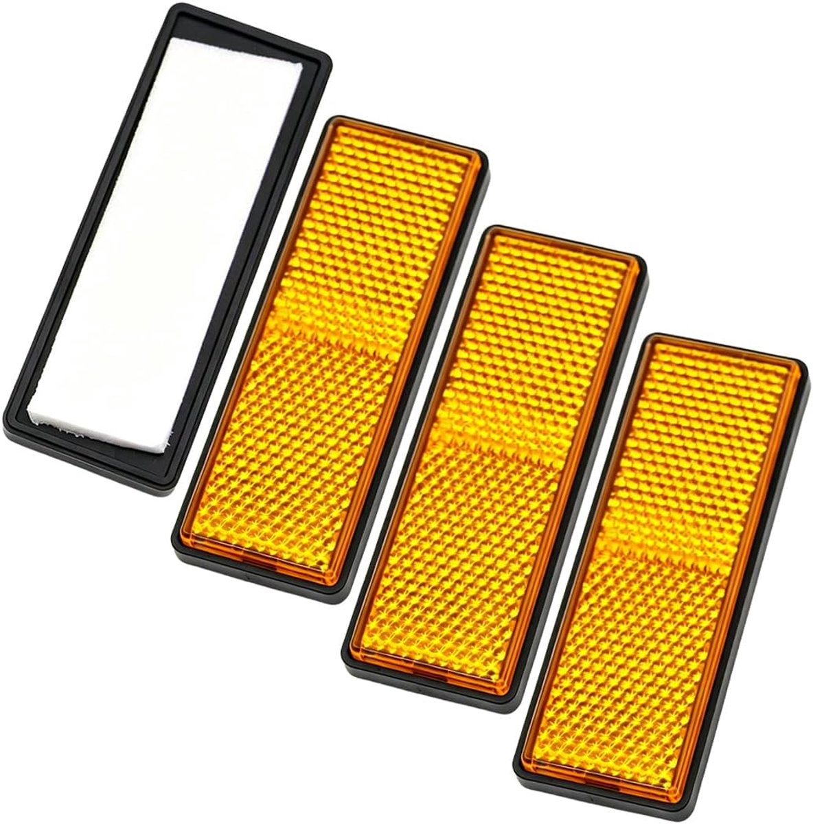 Zijverlichting, 4-delige rechthoekige lijmreflector, 87 x 32 x 8 mm, kattenoogreflector, kleefmontage, geschikt voor aanhangers, campers en andere voertuigen