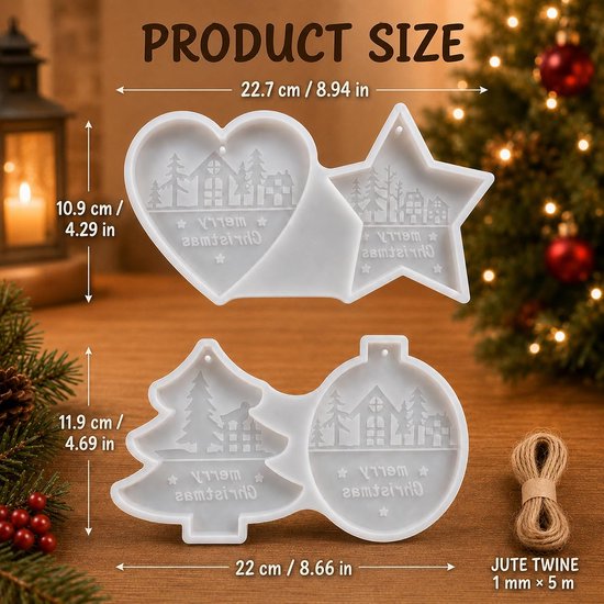 Vormen voor Kerstmis, gipsvorm, 4 motieven met koord — afbeelding 2