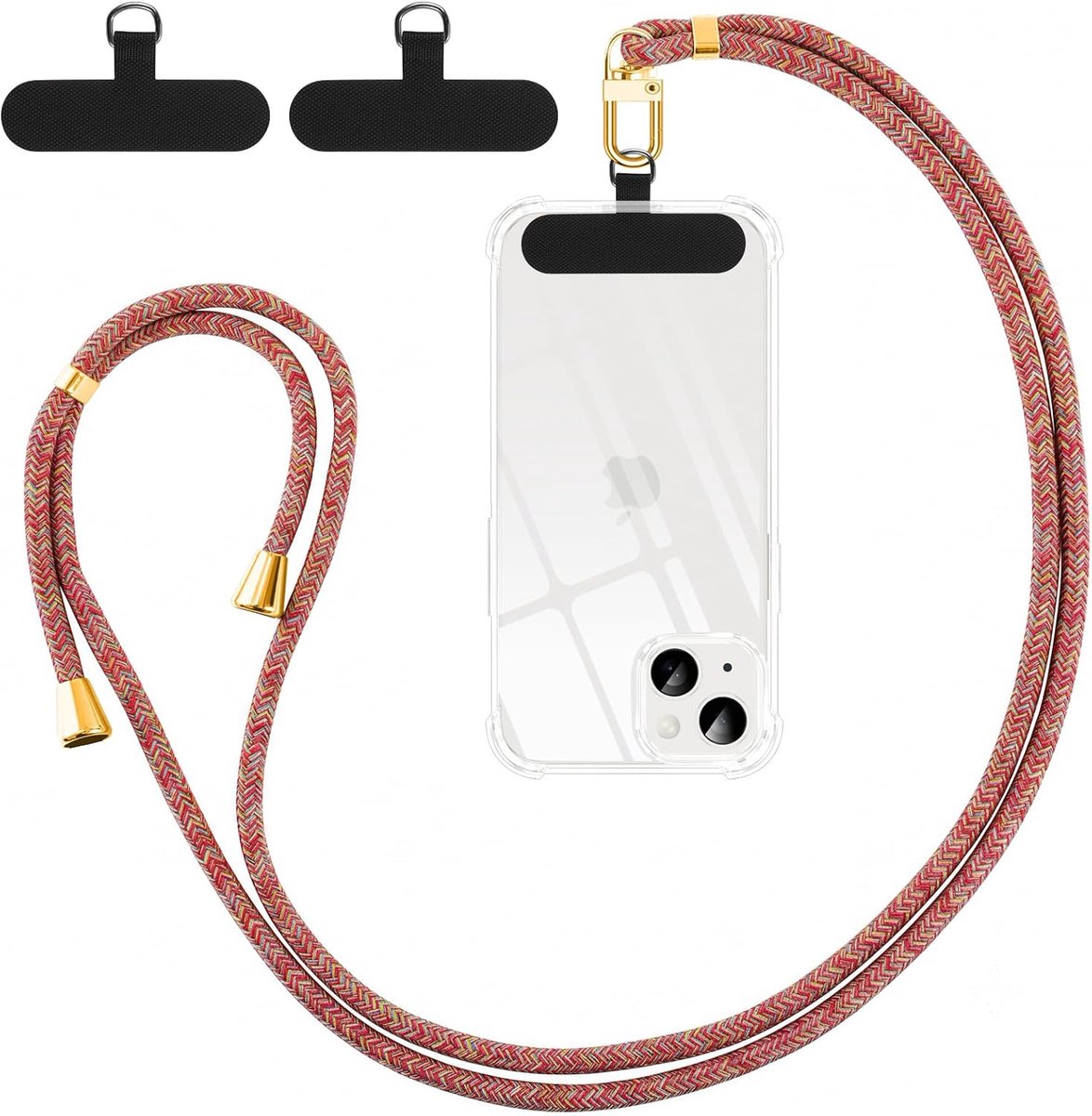 Ketting voor mobiele telefoon, met patches, rood