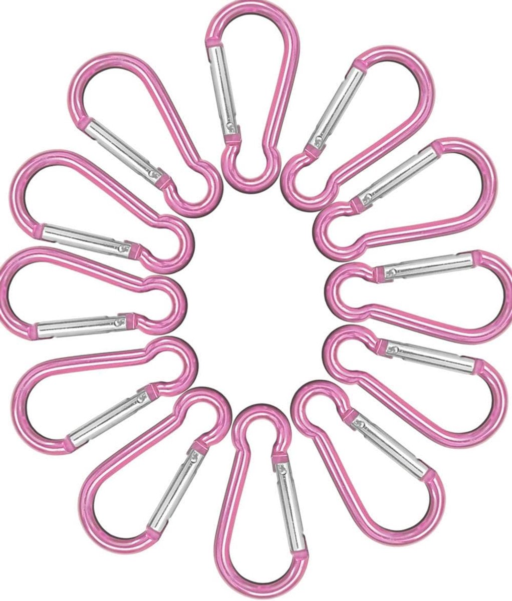 10 stuks roze aluminium S-karabijnhaken voor bevestiging van uitrusting aan rugzak, riem, kano, sleutelhanger, roze roze, 4,8 cm, set van 10