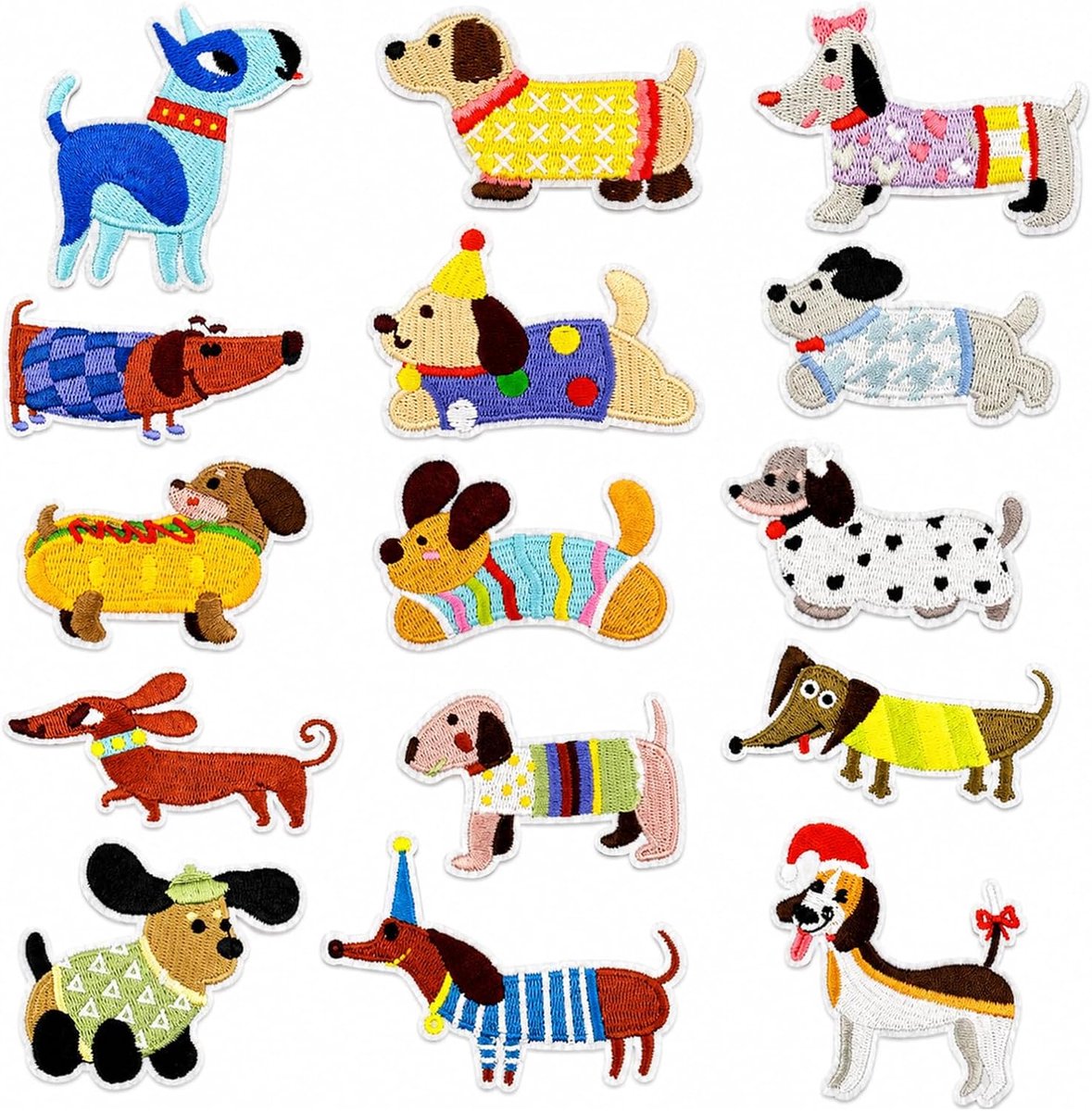15 stuks opstrijkpatches met teckel- en dinomotieven, strijkpatches voor kleding en alle textielsoorten