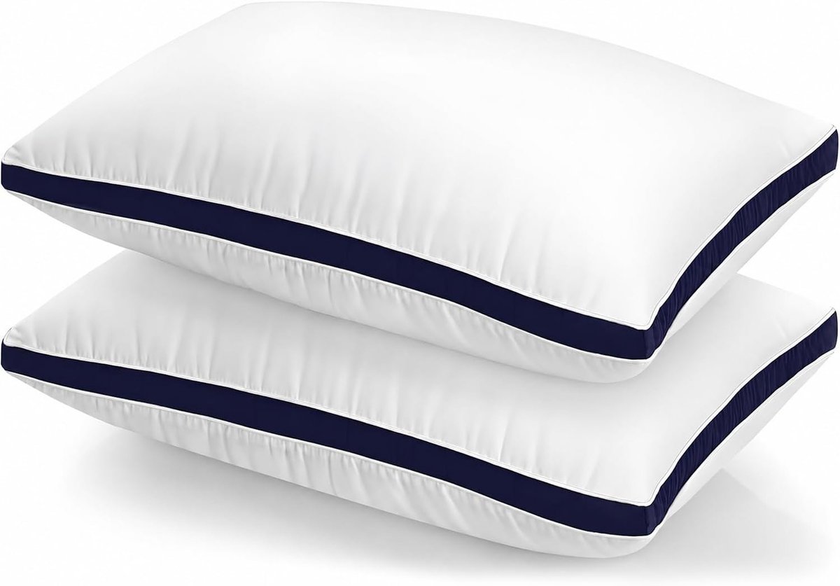 Bedkussen set van 2, 40x70 cm, marineblauw, gevuld met polyester