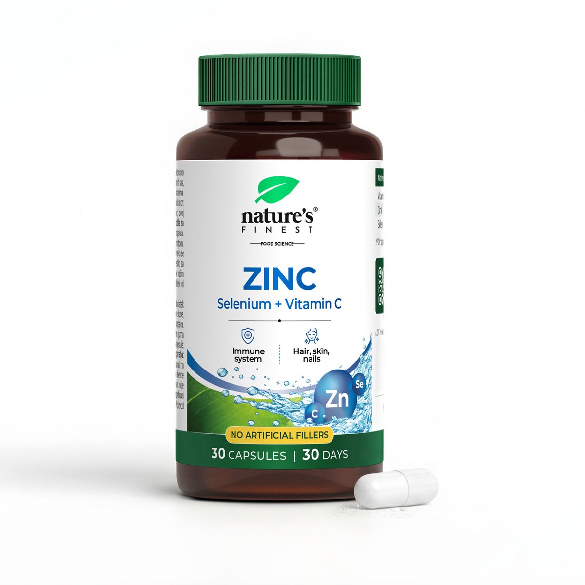 Nature's Finest Zink + Selenium + Vitamine C - Voedingssupplement 30 Capsules - 10 mg Zink, 122,5 mcg Selenium en 250 mg Vitamine C - Draagt bij aan Normale Huid, Haar, Nagels en Immuunsysteem - Vegan