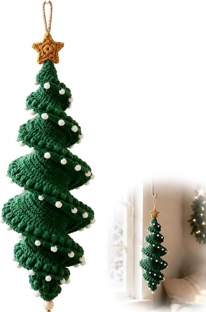 DIY-het-zelfpakket voor hangende kerstspiraal – Haakpakket voor kerstboomversiering – Inclusief garen, haaknaald en instructies – Handgemaakte versiering voor knutselliefhebbers – Geschikt voor het versieren van ramen, veranda's of muren – Kerstboom