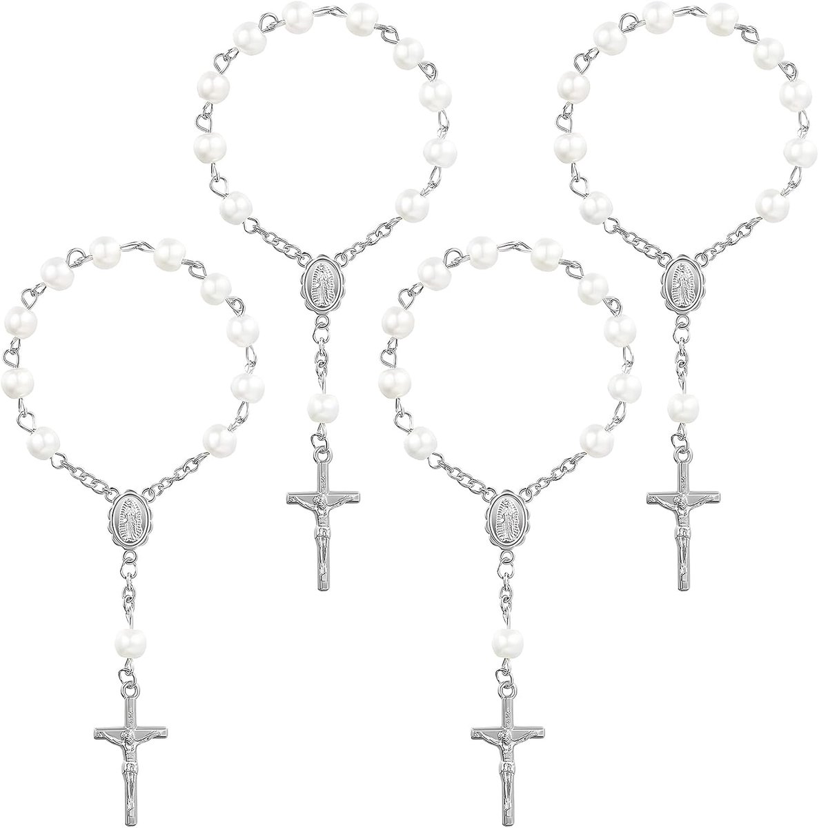 Rozenkrans voor achteruitkijkspiegel, 4 stuks autohanger, kruis, rozenkrans, achteruitkijkspiegel, aanhanger, auto-interieur, voor dames en heren