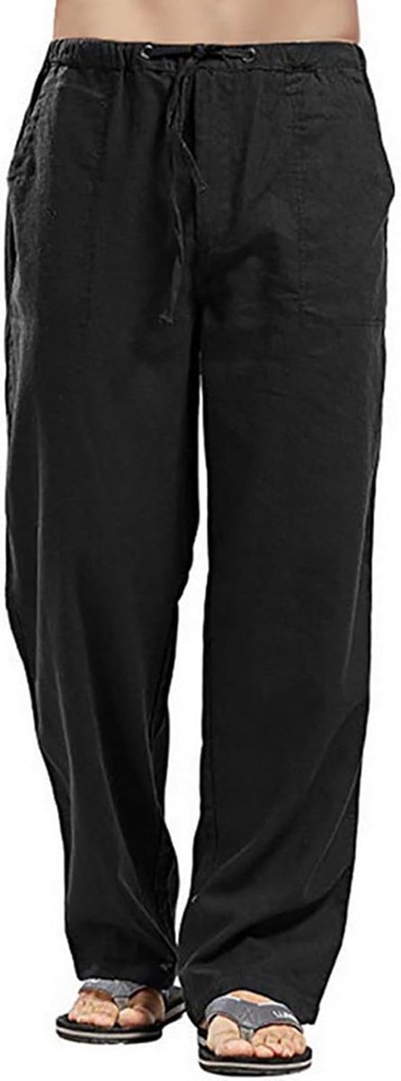 Lora Linnen broek voor heren, zomer, casual strandbroek, licht, met trekkoord