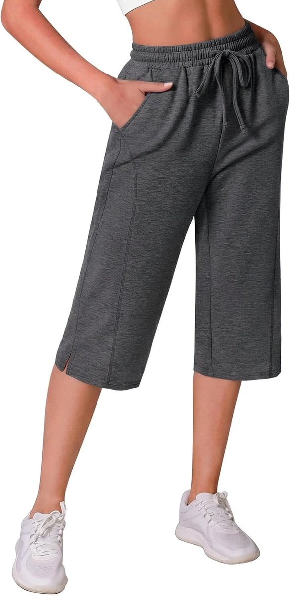 Joggingbroek voor dames, 3/4 lang, hoge taille, recht met twee zijzakken