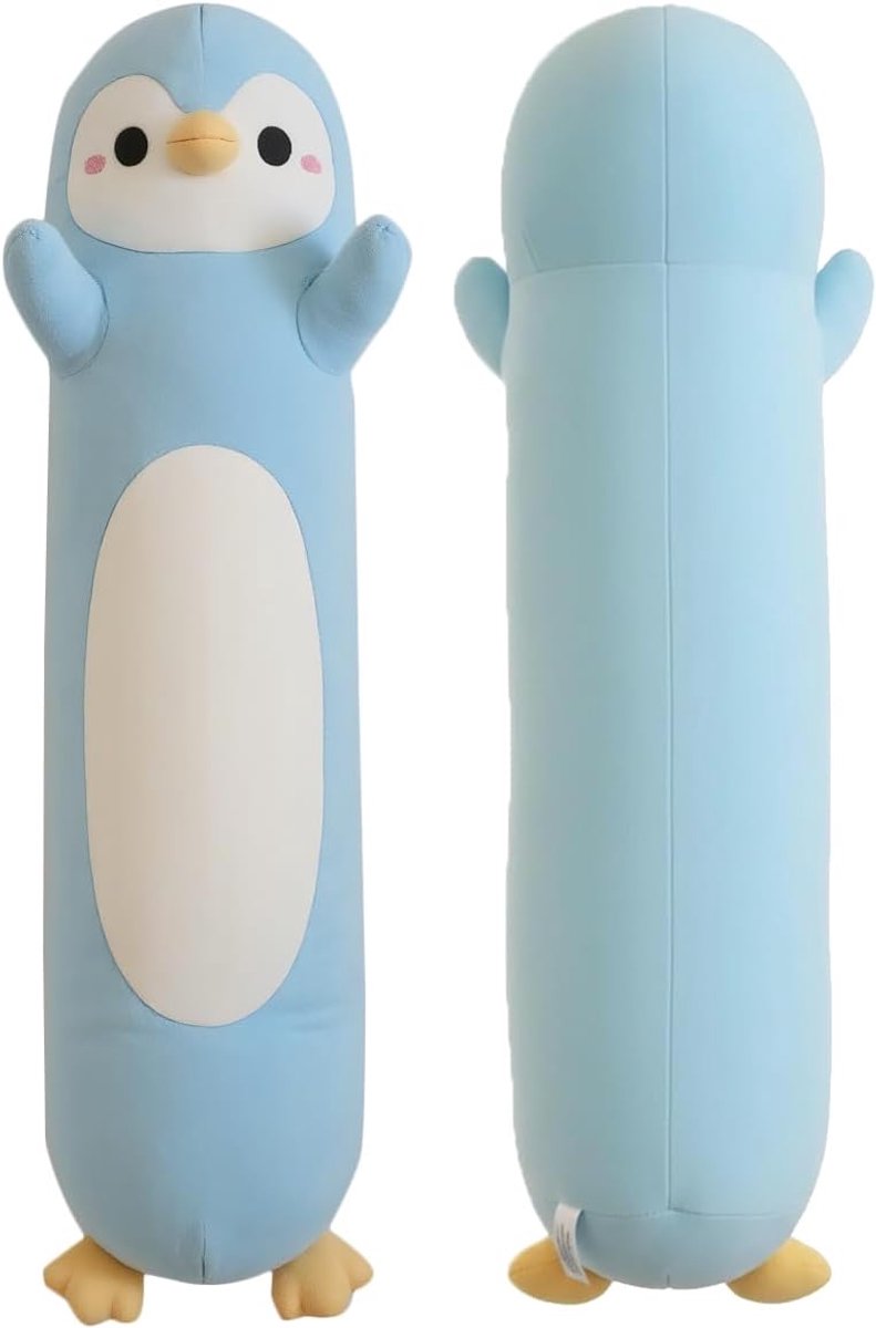 Knuffeldier, pinguïn, lang, zacht, pluche, om te knuffelen, groot knuffelkussen voor kinderen, verjaardagscadeau voor jongens en meisjes, lichtblauw, 90 cm