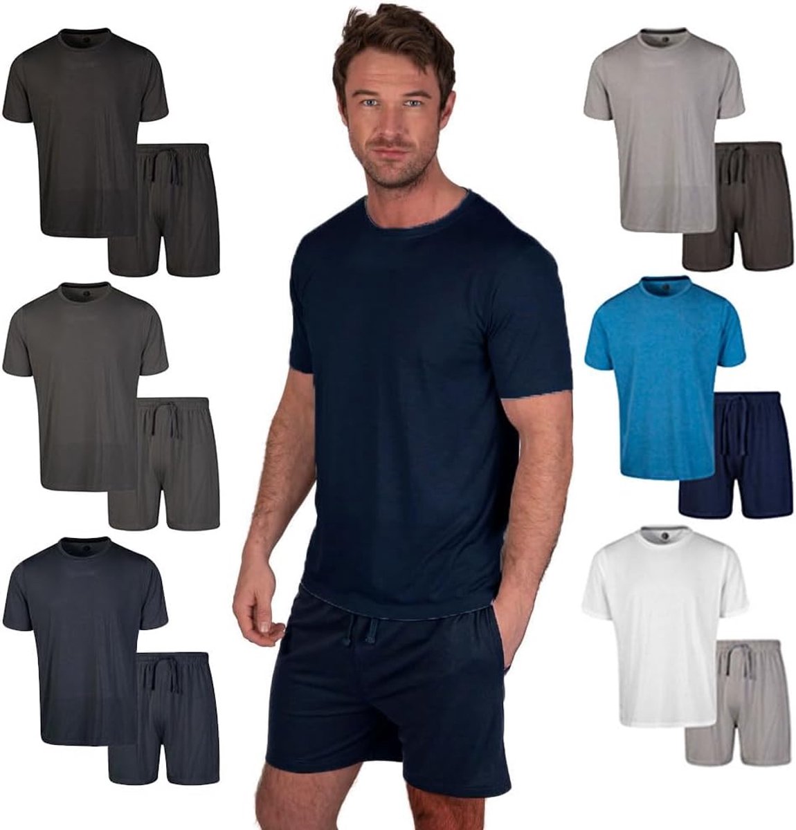 & Shade LSSET032 T-shirt en korte pyjama voor heren, met ronde hals, marineblauw, S