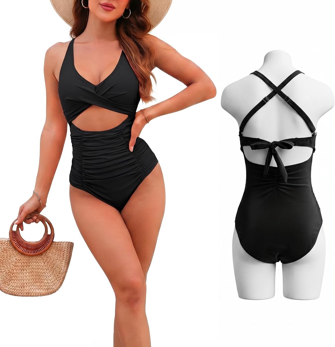 badpak voor dames, figuurvormend, platte buik, sexy, V-hals, push-up, monokini, afslankend, met verstelbare bandjes